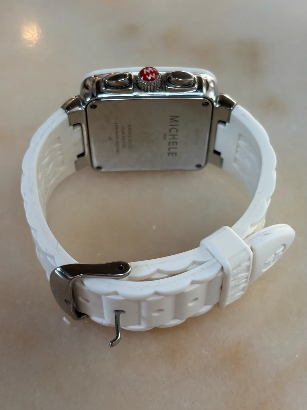 Michele White Ceramic Square Chronograph Watch with Silver Accents - Picture 4 of 6